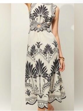 Commense Ivory Maxi Dress with Black Botanical Print